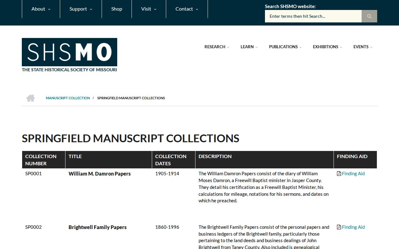 Springfield city directory research through SHSMO manuscript collections
