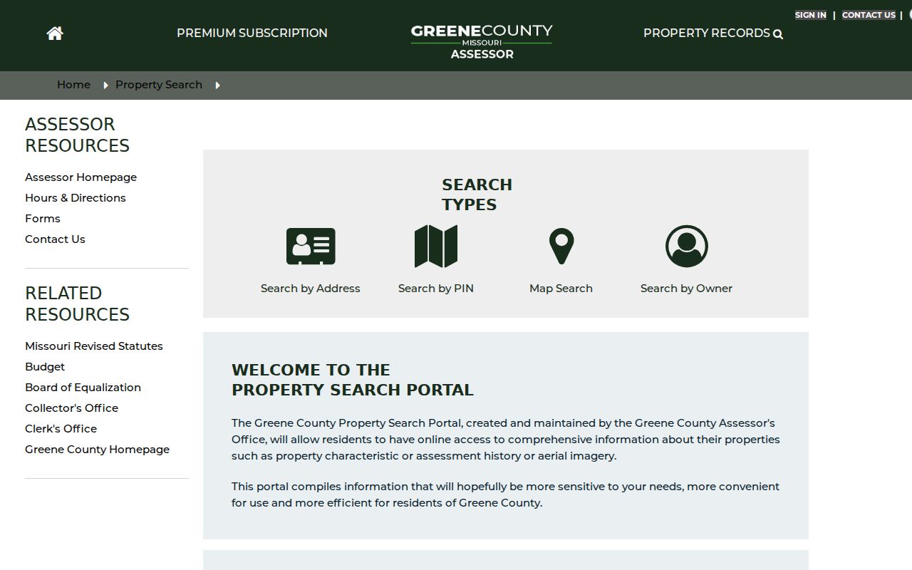 Springfield residents directory view of Greene County Assessor public access