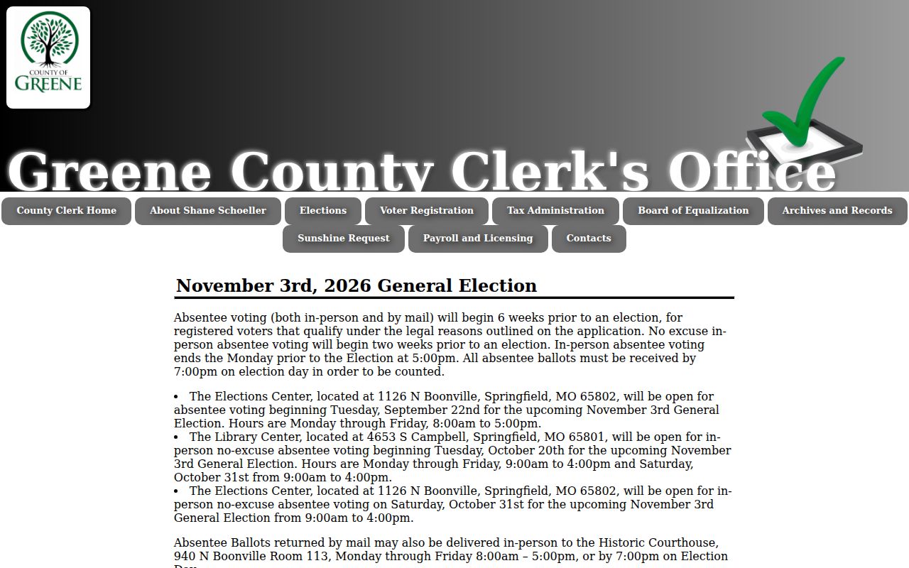 Springfield residents directory Greene County Clerk records route