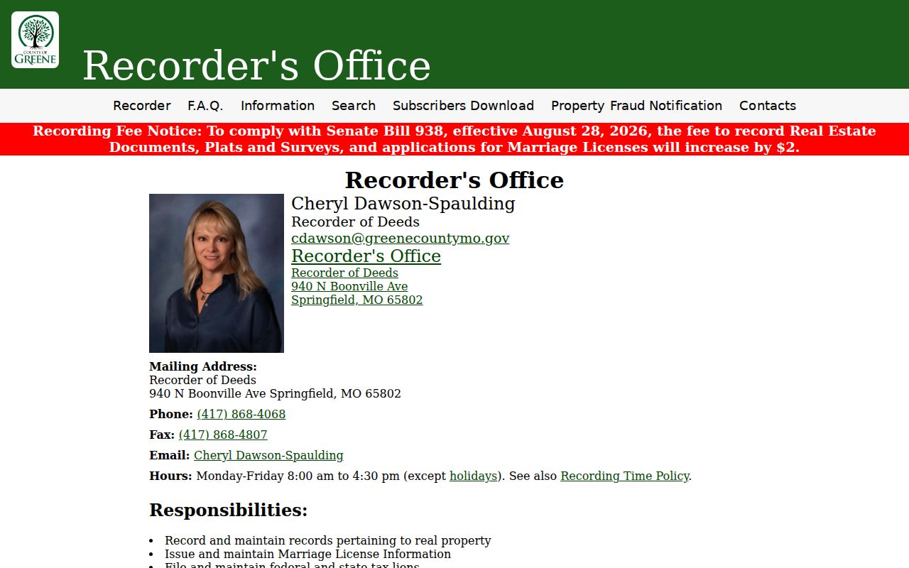 Springfield residents directory Greene County Recorder of Deeds office