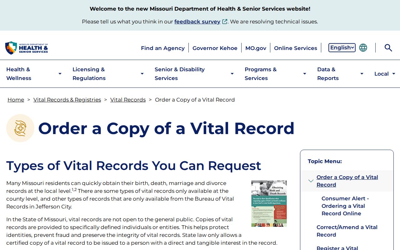 Springfield residents directory Missouri vital records ordering route