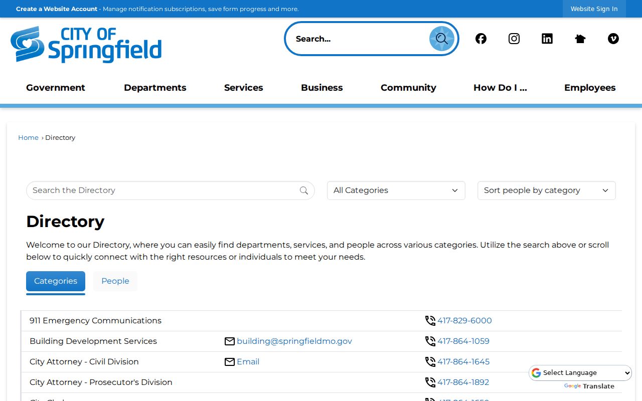 Springfield neighbors records contact through the City contact directory