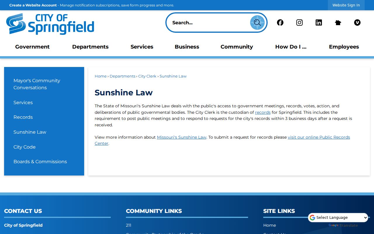 Springfield neighbors records request through the City Sunshine Law page