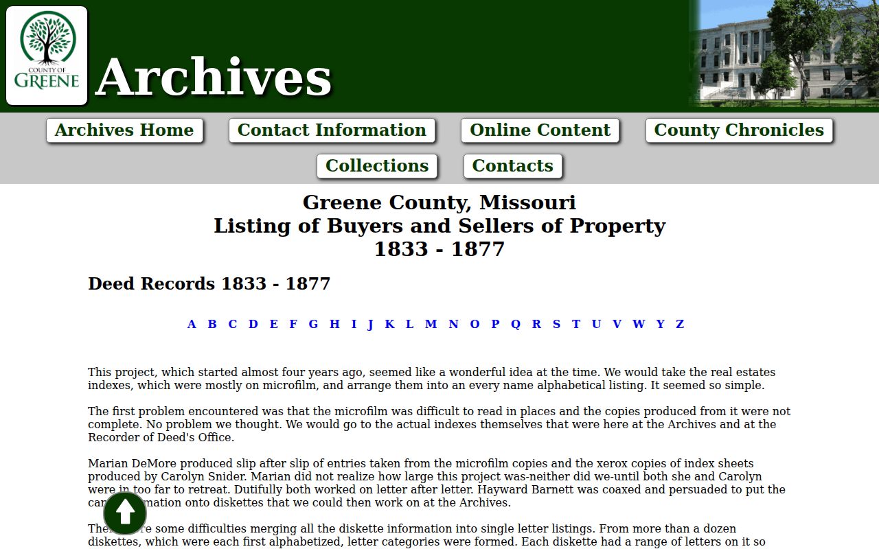 Springfield previous residents Greene County Archives historical deed index