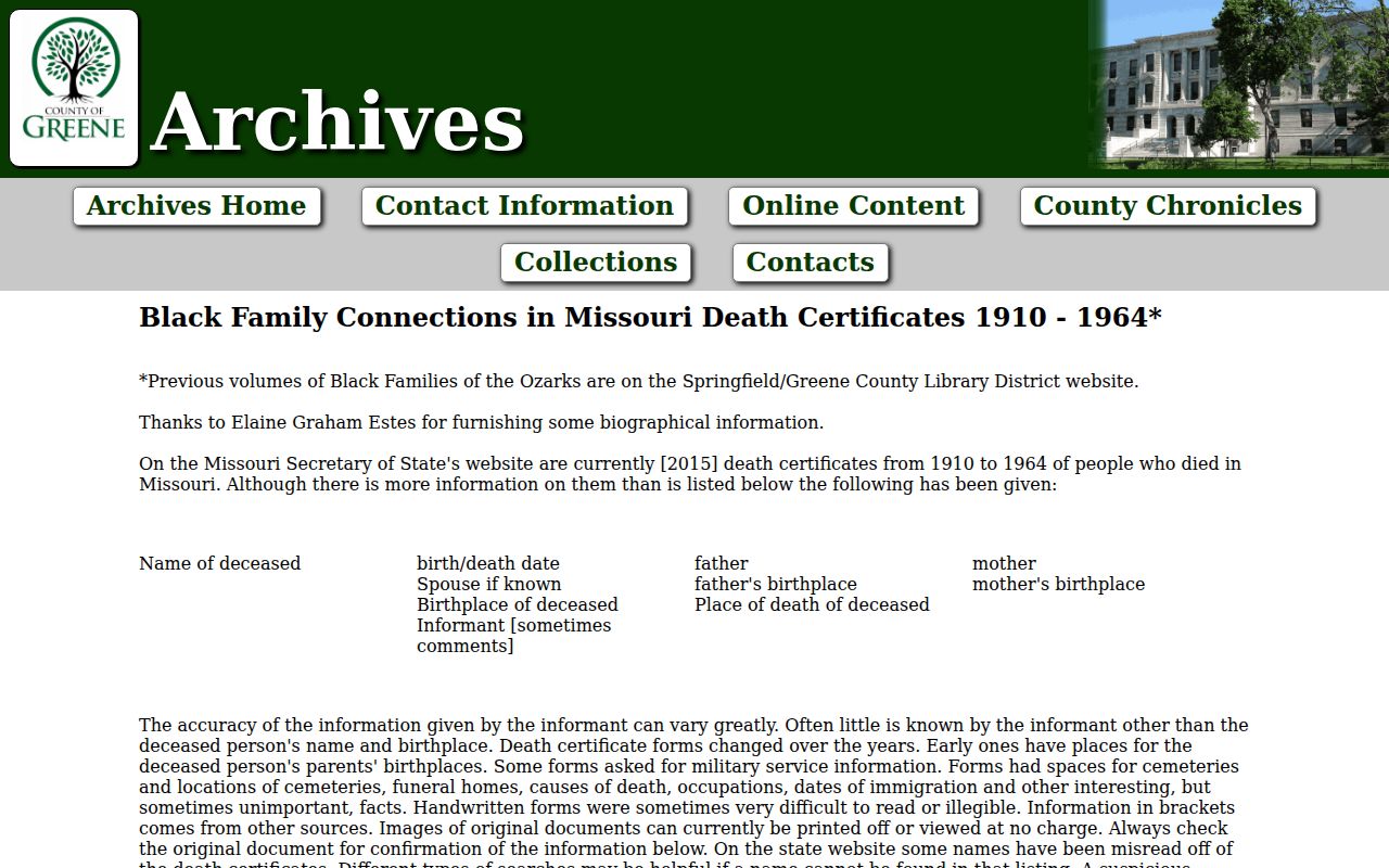Springfield previous residents Greene County Archives family history research