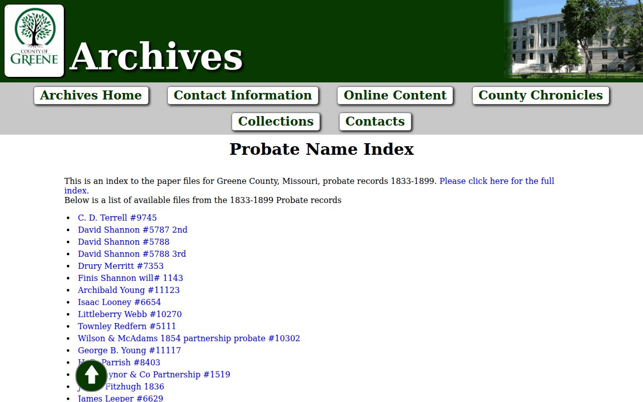 Springfield previous residents Greene County probate index