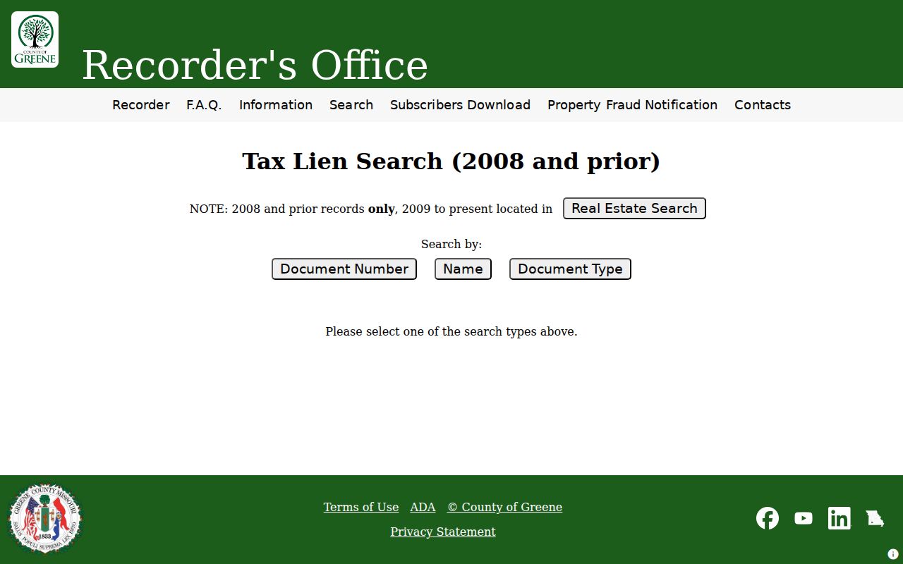 Springfield previous residents Greene historical tax-lien search