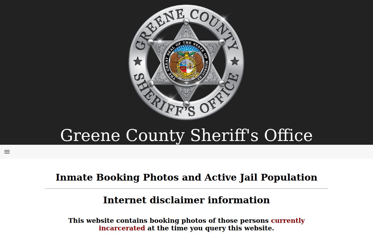 Springfield resident lookup view of the Greene County JailTracker page