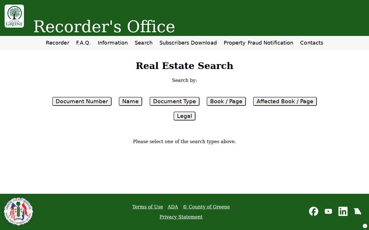 Springfield street directory Greene Recorder real-estate search modes