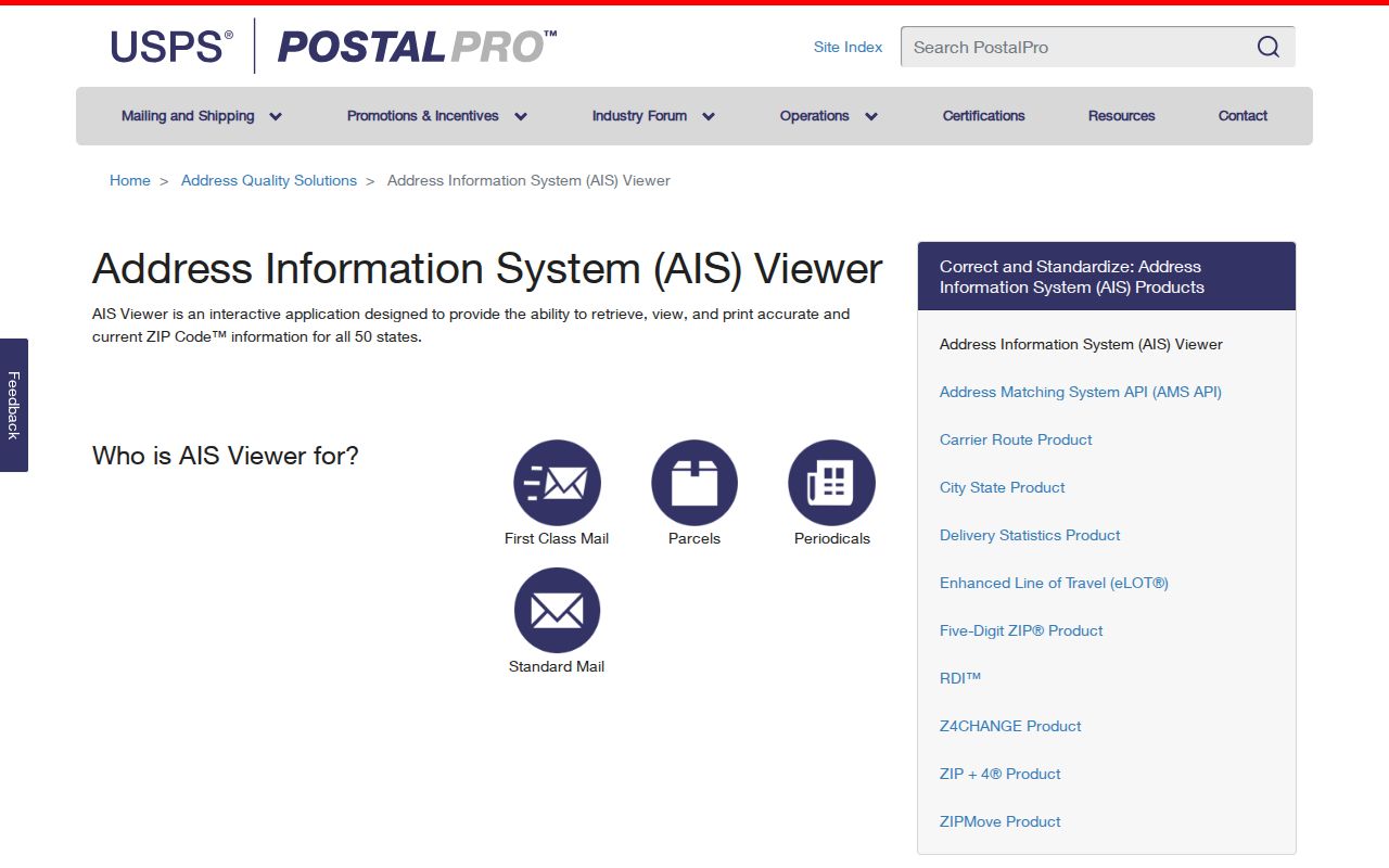 Springfield ZIP code directory reference to USPS AIS address quality viewer